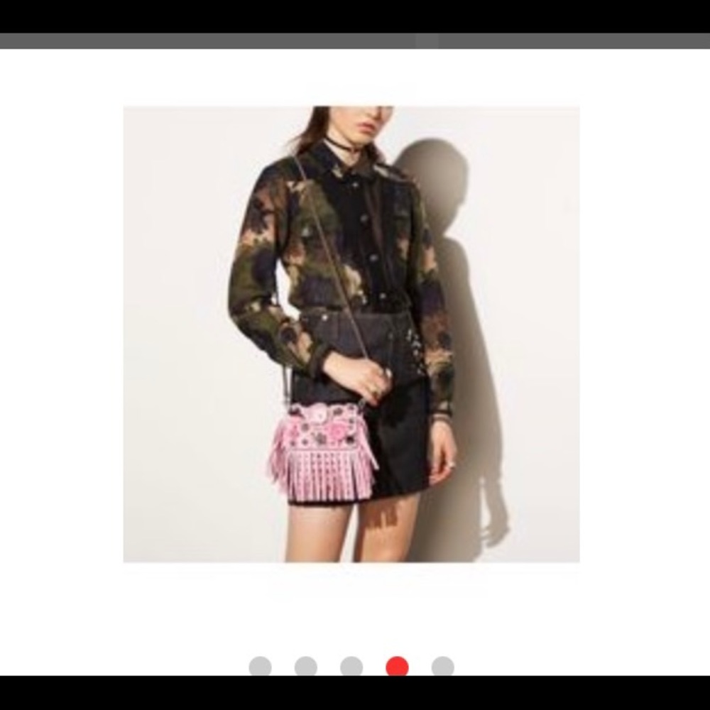 COACH Dinkia Pebble Wild Rose Fringe Pink Shoulder
